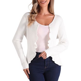 Long Sleeve Shrug For Women's Buttons Stretchy Ruffle V Neck Sweater Cardigan