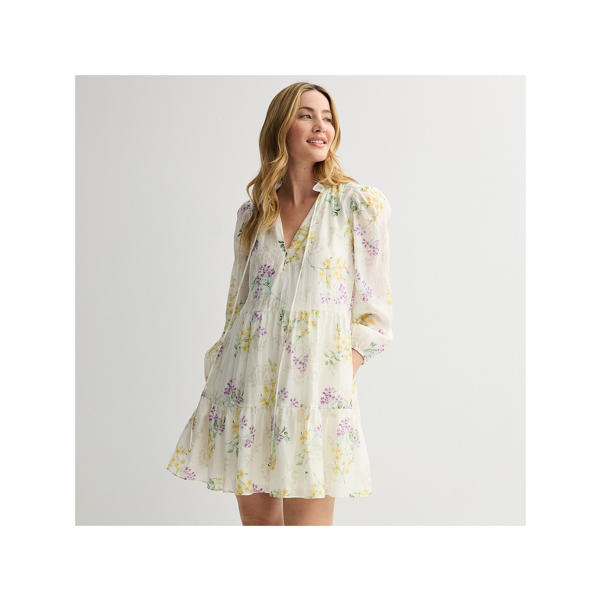 Womens Taylor Ruffle Hem Smock Dress, Size: 4, Ivory Floral