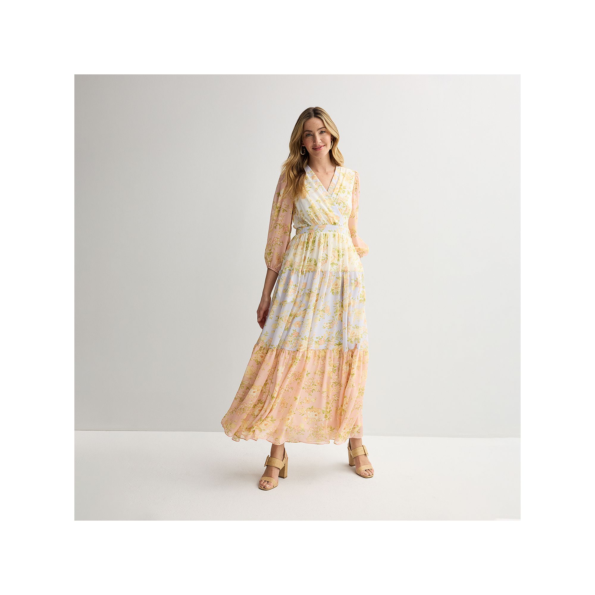 Womens Taylor Foldover Patchwork V-Neck Tiered Dress, Size: 4