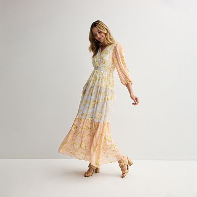 Women's Taylor Foldover Patchwork V-Neck Tiered Dress