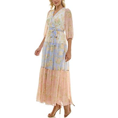 Women's Taylor Foldover Patchwork V-Neck Tiered Dress