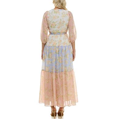 Women's Taylor Foldover Patchwork V-Neck Tiered Dress