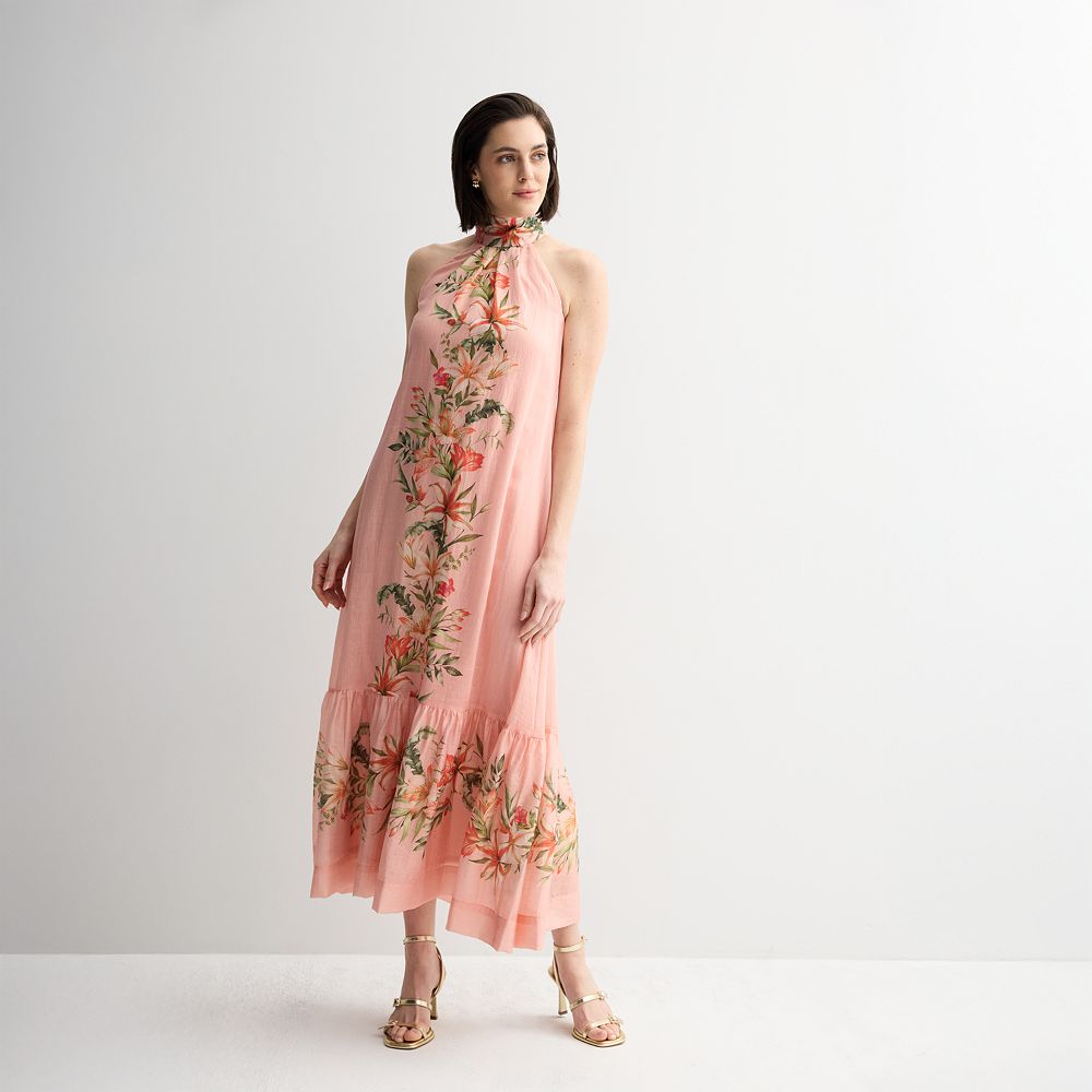 Celeste Full Size Ruffle Hem Paisley Round Neck Dress
