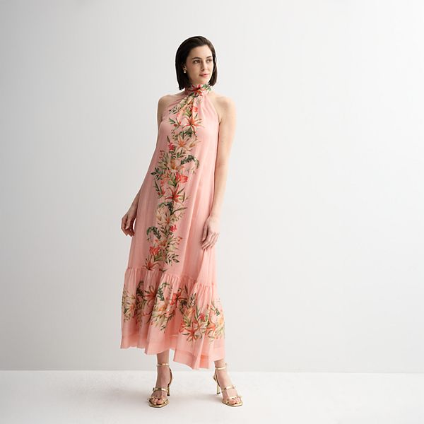 Women's Taylor Floral High Neck Ruffle Hem Dress