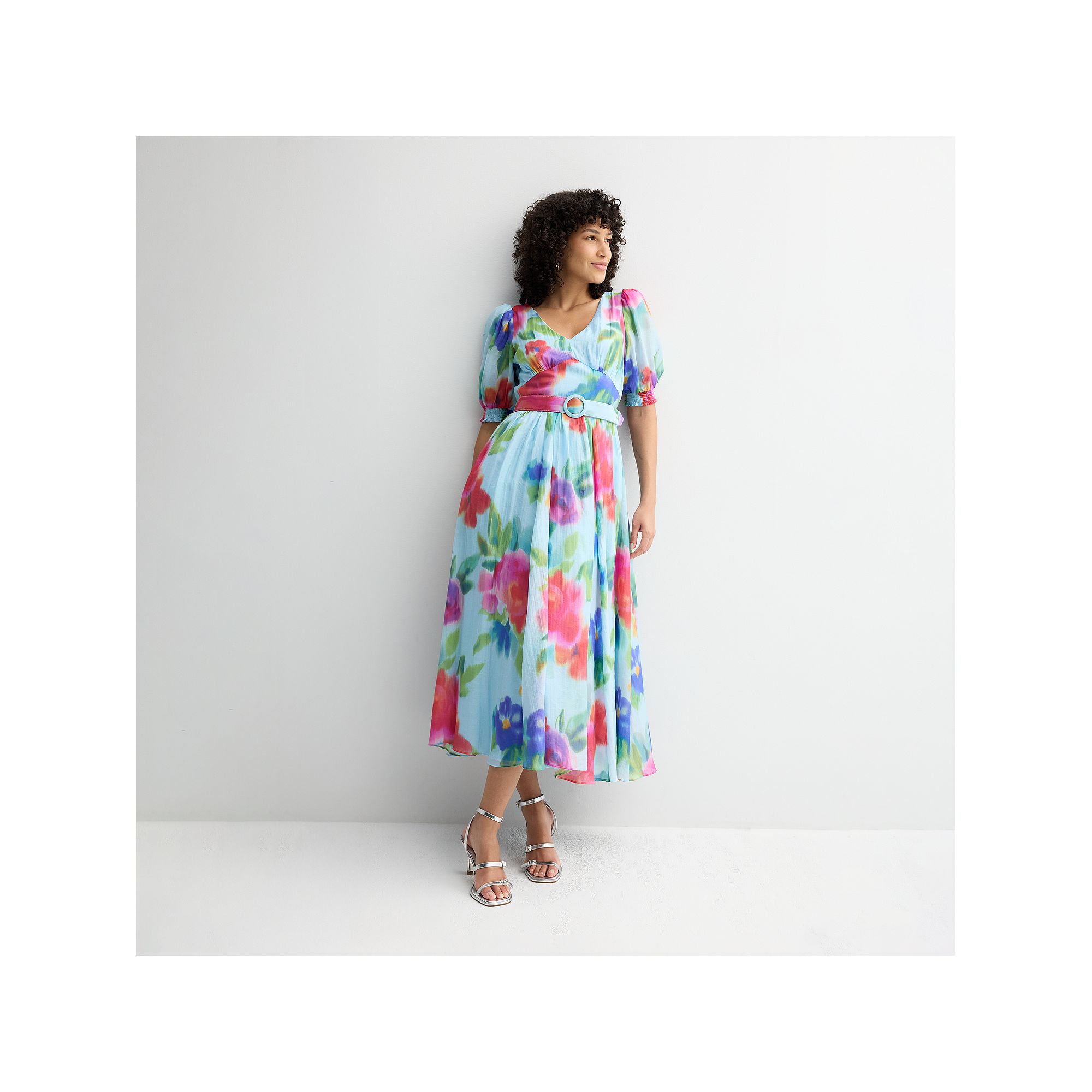 Womens Taylor Puff Sleeve Fit & Flare Dress, Size: 2, Blue Rose