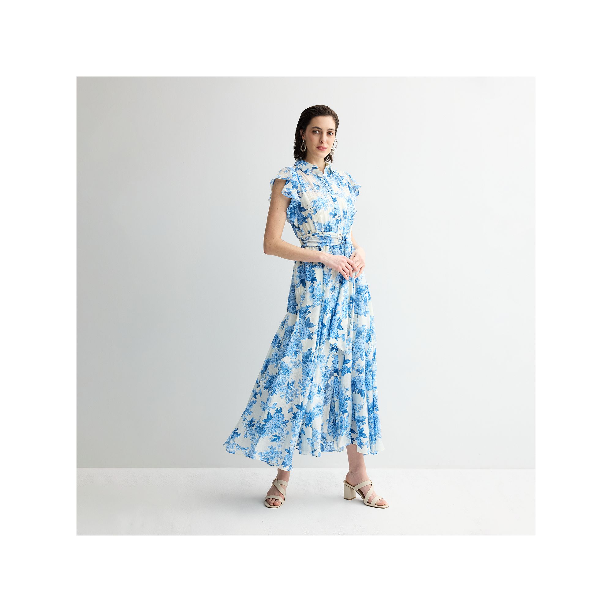 Womens Taylor Flutter Sleeve Tiered Shirt Dress, Size: 2, Blue Floral