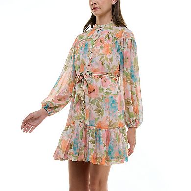 Women's Taylor Mandarin Collar Long Sleeve Shirt Dress
