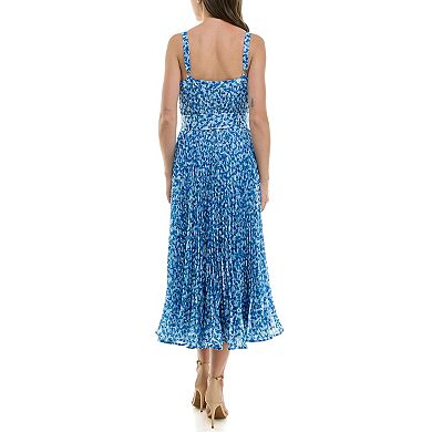 Women's Taylor Sleeveless Pleated V-Neck Fit & Flare Midi Dress