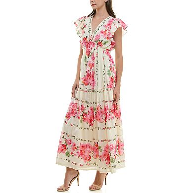 Women's Taylor Smocked Waist Flutter Sleeve Maxi Dress