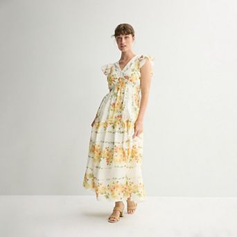 Women's Taylor Smocked Waist Flutter Sleeve Maxi Dress