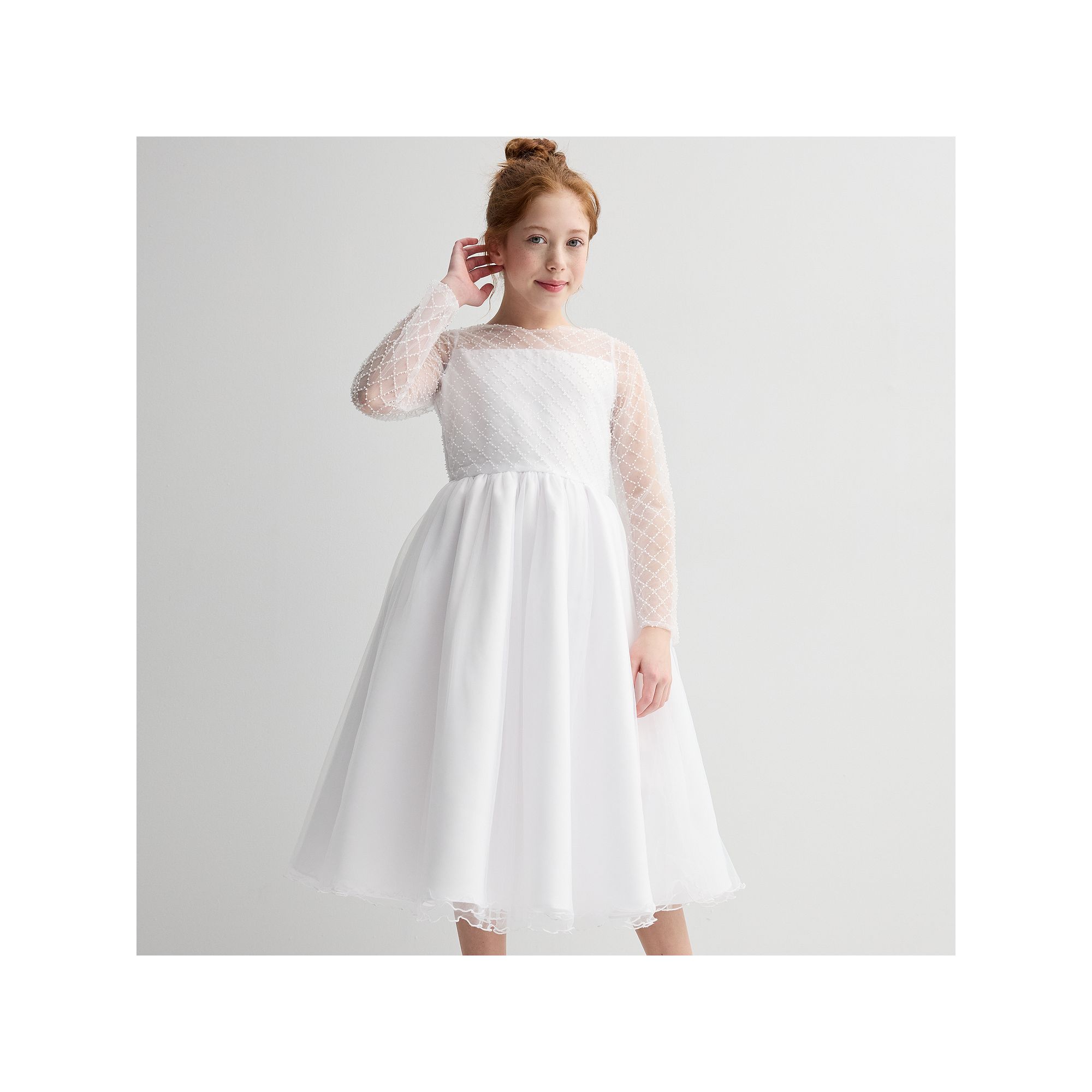 Girls 7-16 Bonnie Jean Lattice Communion Dress, Girls, White