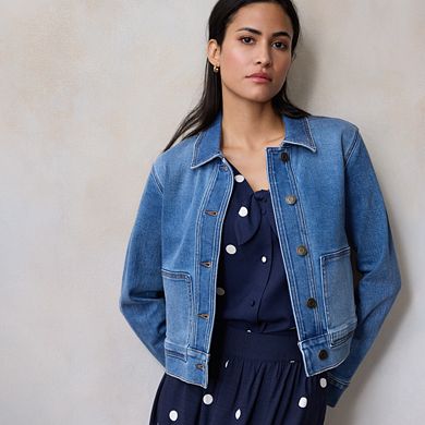 Petite LC Lauren Conrad Patch Pocket Trucker Denim Jacket