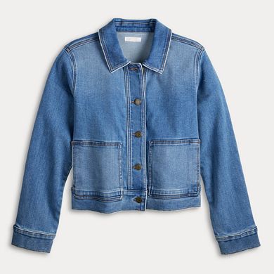 Petite LC Lauren Conrad Patch Pocket Trucker Denim Jacket
