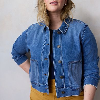 Plus Size LC Lauren Conrad Patch Pocket Trucker Denim Jacket