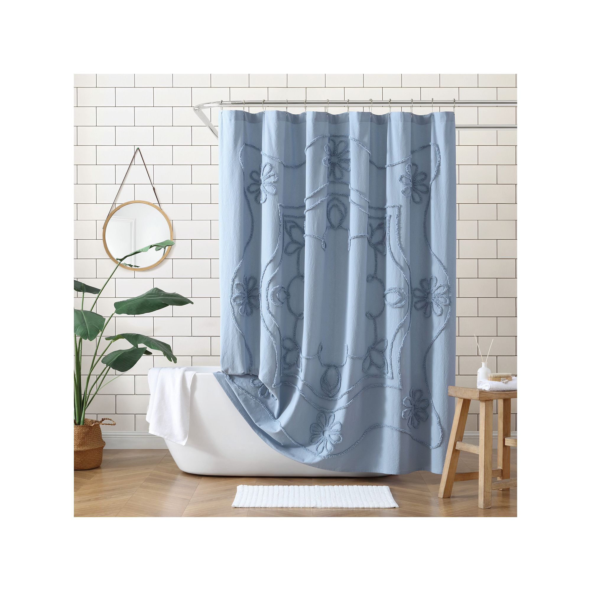 Peri Retro Scroll Shower Curtain, Size: 72X72, Blue