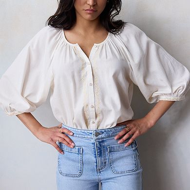 Women's LC Lauren Conrad Raglan Sleeve Button Front Peasant Top