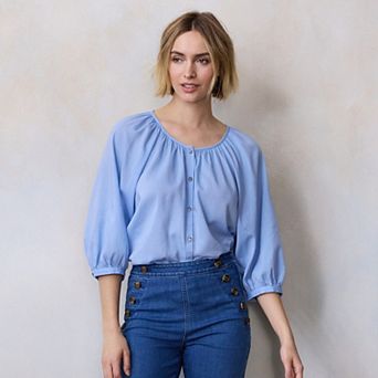 Women's LC Lauren Conrad Raglan Sleeve Button-Front Peasant Top