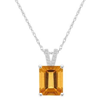 Alyson Layne 10k White Gold Emerald Cut Gemstone Diamond Accent Pendant Necklace