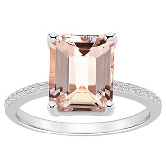 Alyson Layne Emerald Cut Morganite 1/10 Carat T.W. Diamond Ring