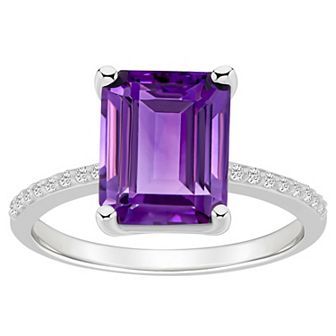 Alyson Layne 14k White Gold Emerald Cut Gemstone 1/10 Carat T.W. Diamond Ring
