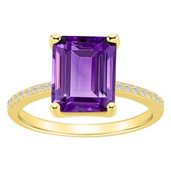 Alyson Layne 14k Gold Emerald Cut Gemstone 1/10 Carat T.W. Diamond Ring