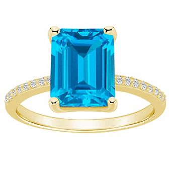 Alyson Layne 14k Gold Emerald Cut Gemstone 1/10 Carat T.W. Diamond Ring