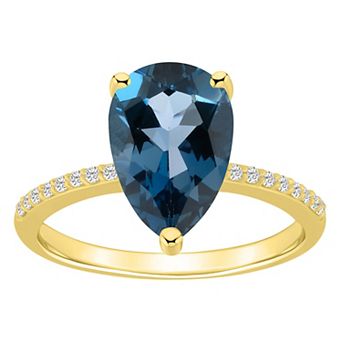 Alyson Layne Pear Shape London Blue Topaz 1/10 Carat T.W. Diamond Ring
