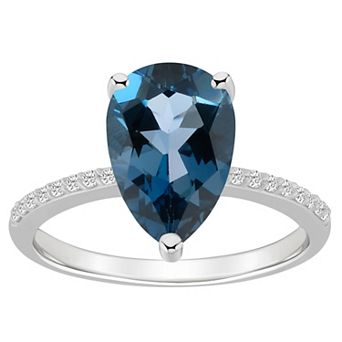 Alyson Layne Pear Shape London Blue Topaz 1/10 Carat T.W. Diamond Ring
