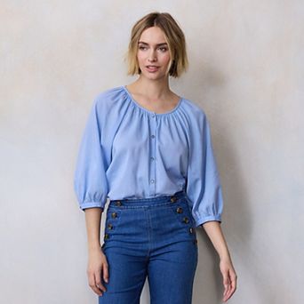 Petite LC Lauren Conrad Raglan Sleeve Button Front Top