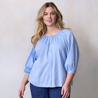 Plus Size LC Lauren Conrad Raglan Sleeve Button Front Peasant Top