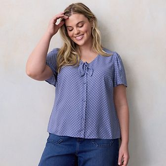 Plus Size LC Lauren Conrad Woven Tie-Front Flutter Sleeve Top