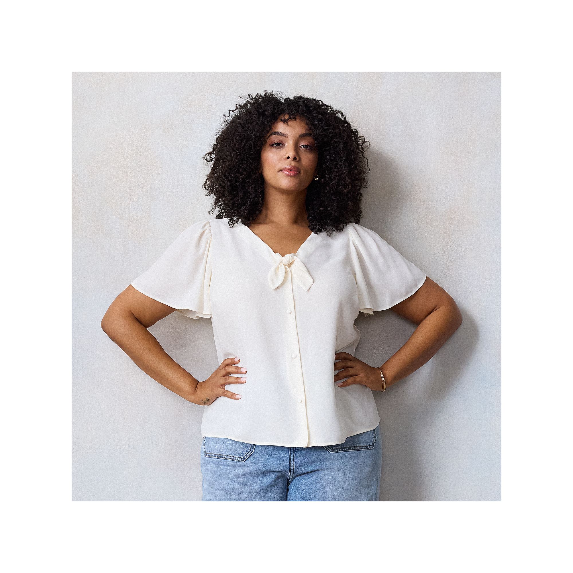 Plus Size LC Lauren Conrad Woven Tie-Front Flutter Sleeve Top, Womens, Siz