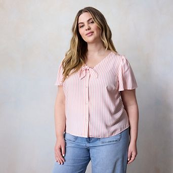 Plus Size LC Lauren Conrad Woven Tie-Front Flutter Sleeve Top