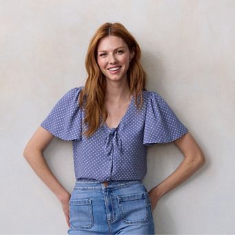 Petite LC Lauren Conrad Tie-Front Flutter Sleeve Top