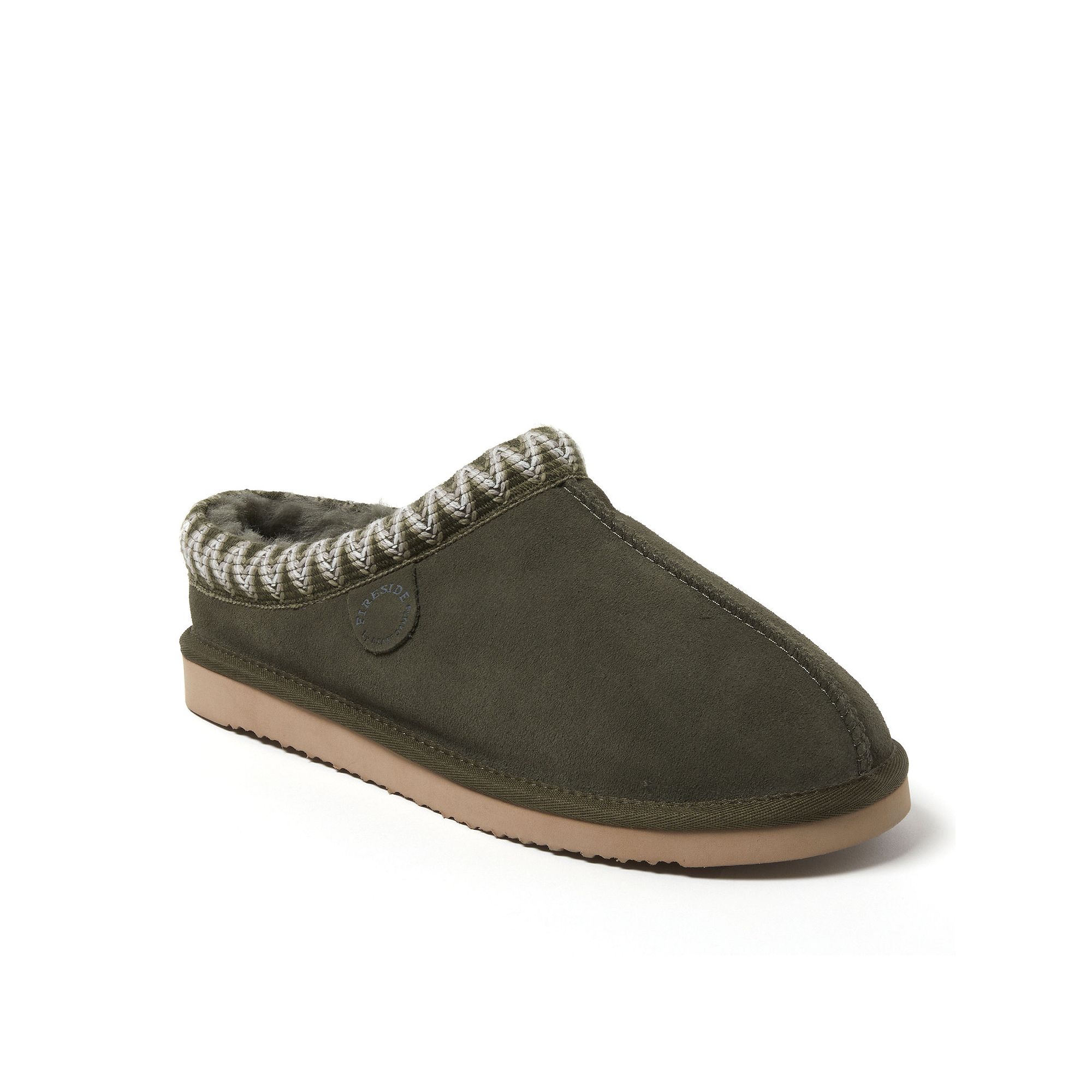Mens Fireside by Dearfoams Grafton Genuine Shearling Clog With Taping Slip