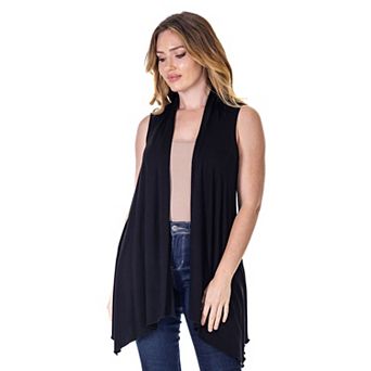 Women's 24Seven Comfort Apparel Draped Open Front Sleeveless Cardigan Vest