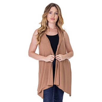 Women's 24Seven Comfort Apparel Draped Open Front Sleeveless Cardigan Vest