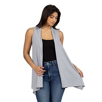 Women's 24Seven Comfort Apparel Draped Open Front Sleeveless Cardigan Vest