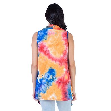 Women's 24Seven Comfort Apparel Orange Tie Dye Sleeveless Open Front Shrug Vest