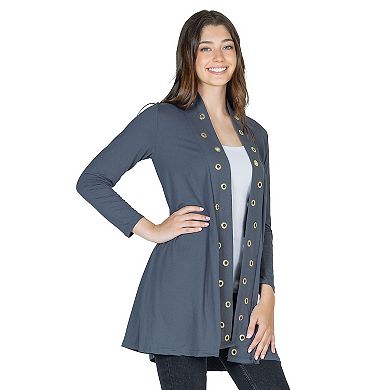 Women's 24Seven Comfort Apparel Mid Thigh Open Front Cardigan with Grommet Details