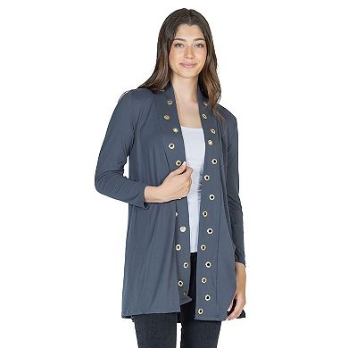 Women's 24Seven Comfort Apparel Mid Thigh Open Front Cardigan with Grommet Details
