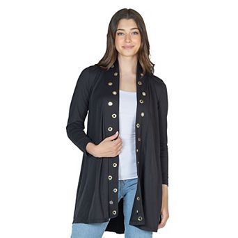 Women's 24Seven Comfort Apparel Mid Thigh Open Front Cardigan with Grommet Details
