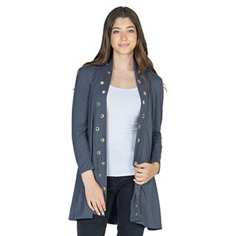 Women's 24Seven Comfort Apparel Mid Thigh Open Front Cardigan with Grommet Details