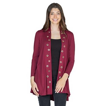 Women's 24Seven Comfort Apparel Mid Thigh Open Front Cardigan with Grommet Details