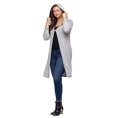 Women's 24Seven Comfort Apparel Knee Length Hooded Cardigan Shrug