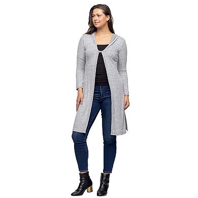 Women's 24Seven Comfort Apparel Knee Length Hooded Cardigan Shrug