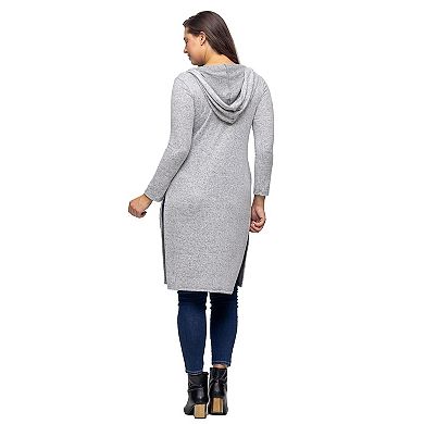 Women's 24Seven Comfort Apparel Knee Length Hooded Cardigan Shrug