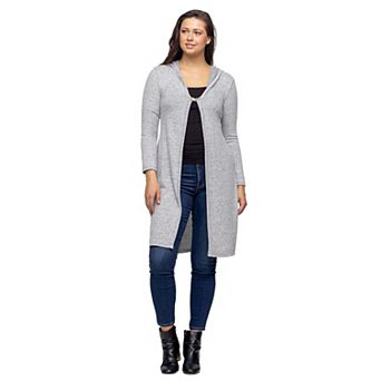 Women's 24Seven Comfort Apparel Knee Length Hooded Cardigan Shrug