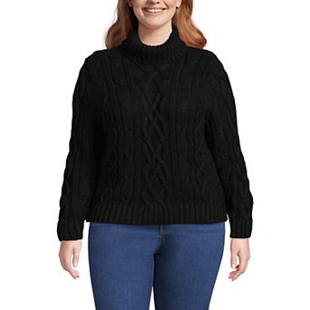 Plus Size Lands' End Drifter Cable Turtleneck Sweater