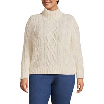 Plus Size Lands' End Drifter Cable Turtleneck Sweater